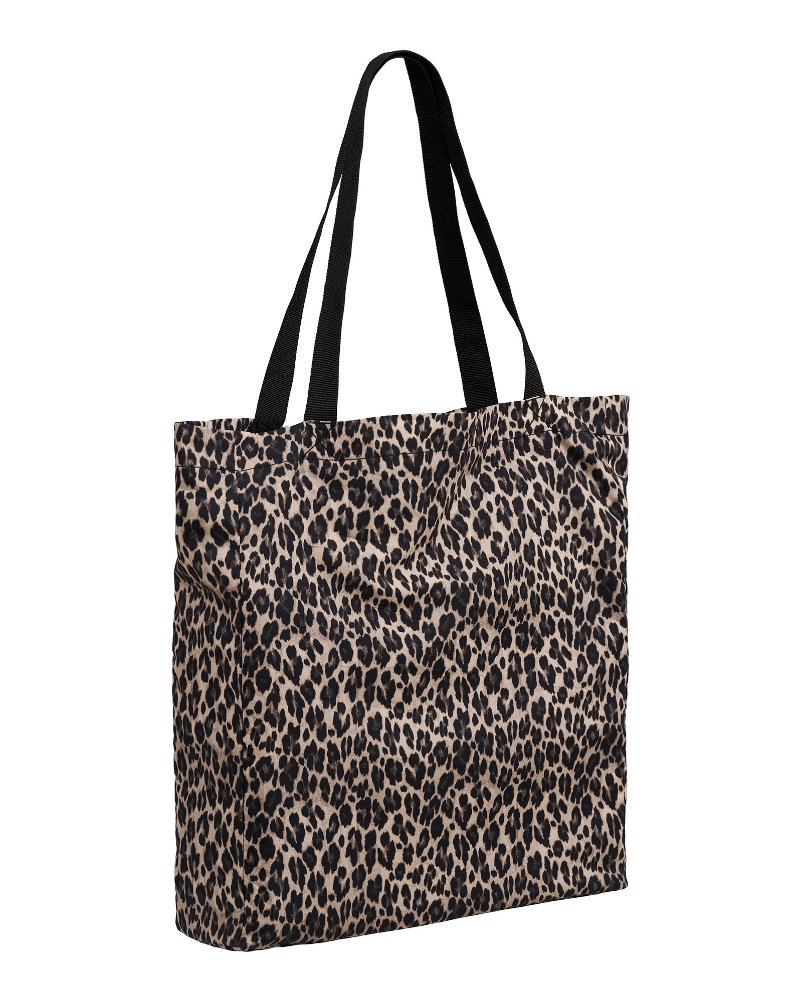 Stor mulepose med leopardprint og sorte stropper
