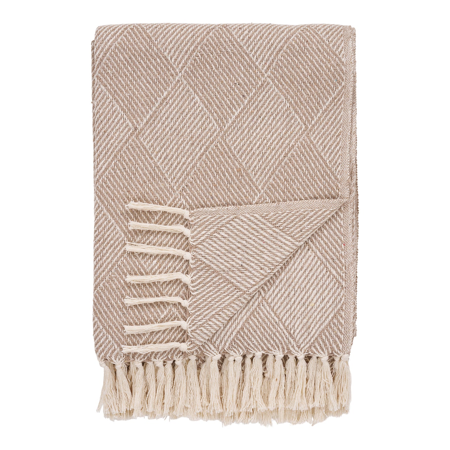 Lana – Plaid i taupe med geometrisk mønster