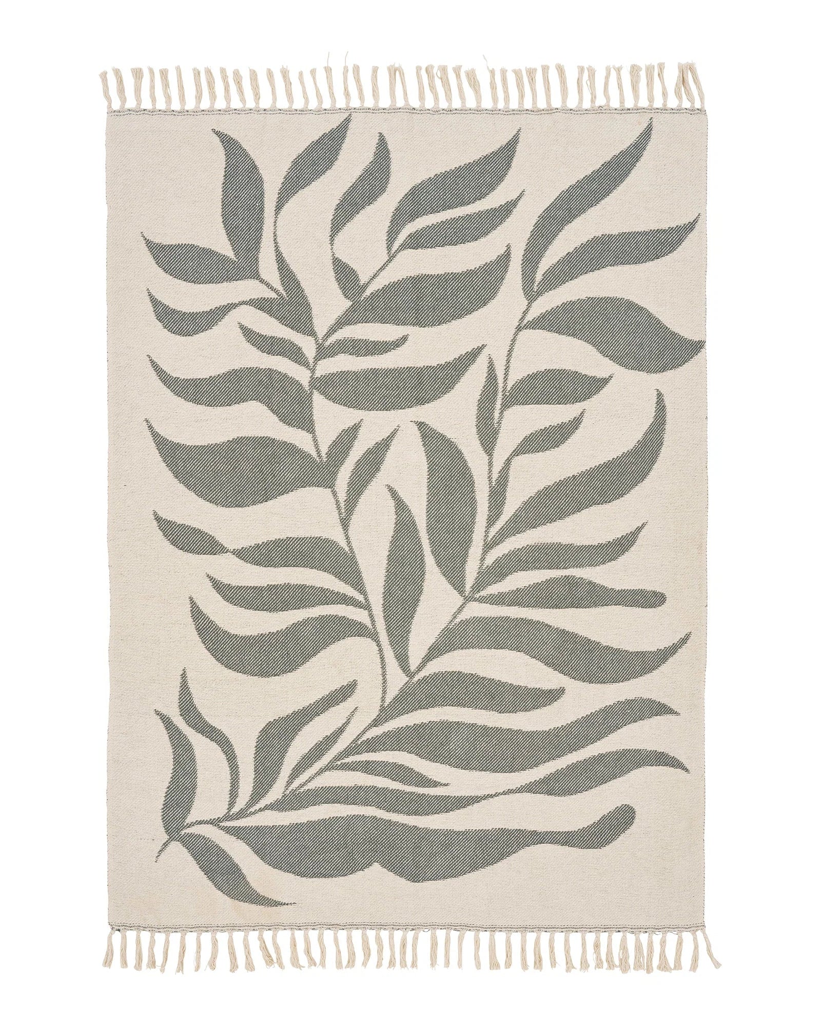 Beige og grøn plaid med botanisk bladmønster – produktbillede