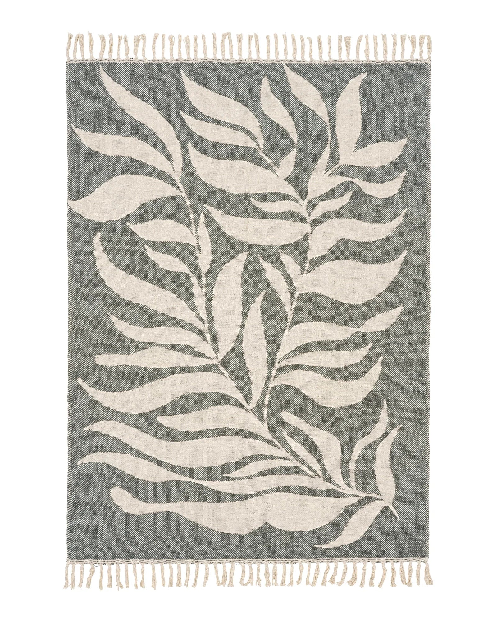 Grøn og beige plaid med vendbart botanisk mønster 