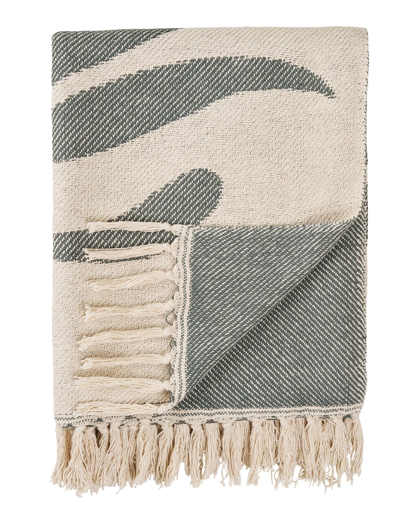 Beige og grøn plaid med frynser – detaljebillede
