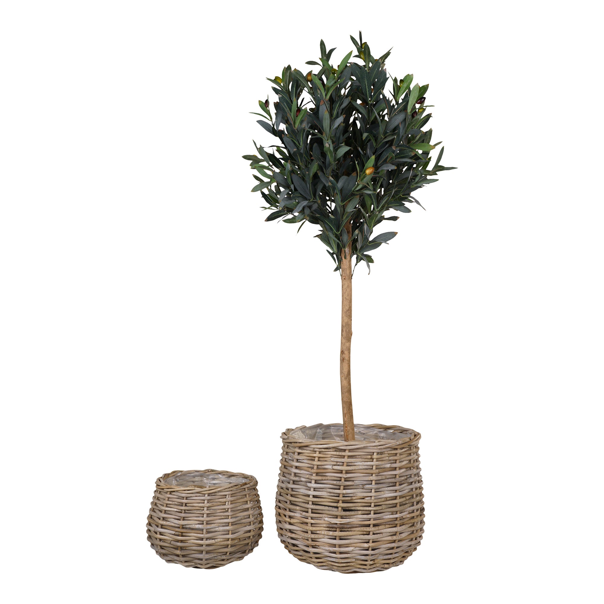 Kubu rattan kurvesæt med plante – flettede opbevaringskurve i naturligt look