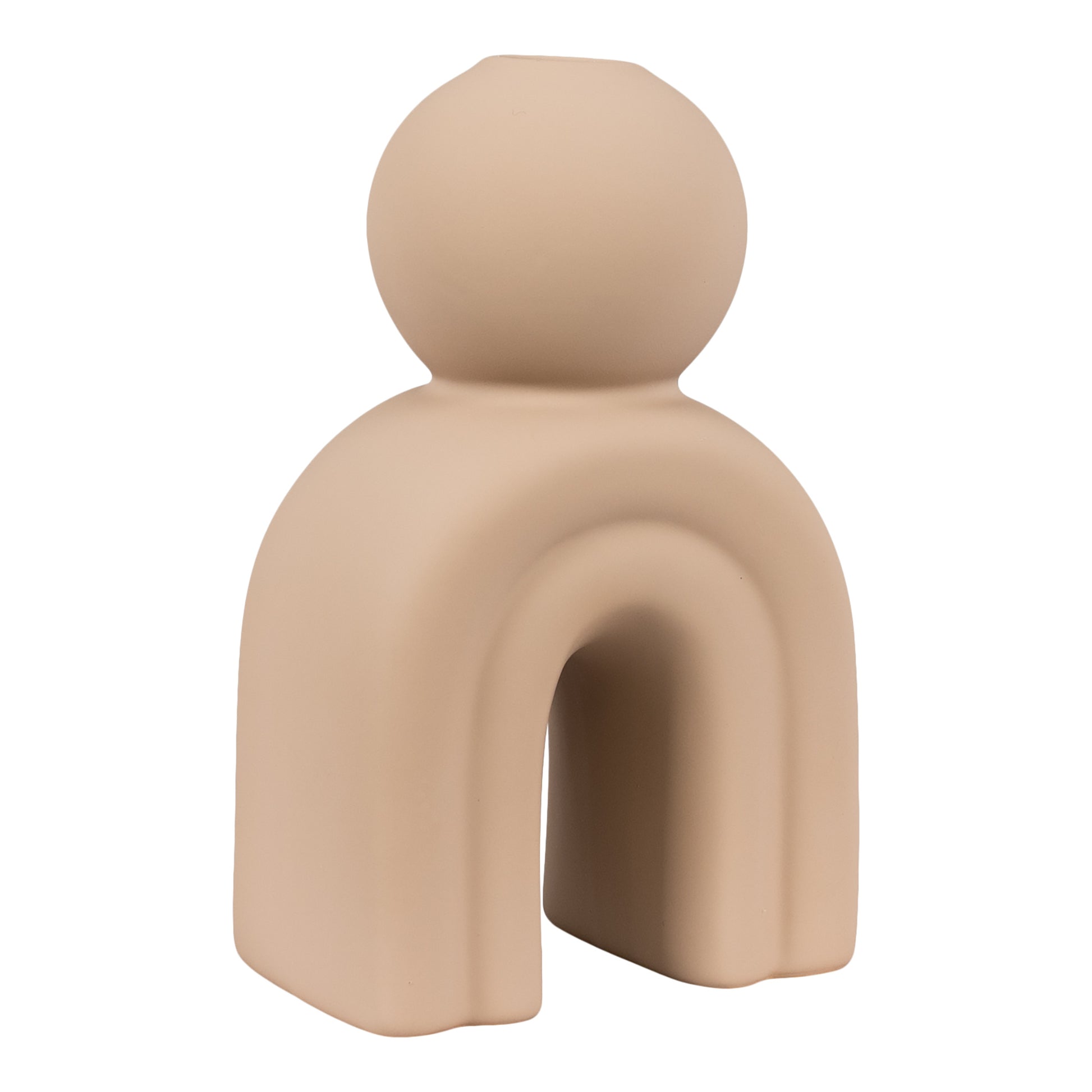Organisk lysestage i beige set fra siden på hvid baggrund