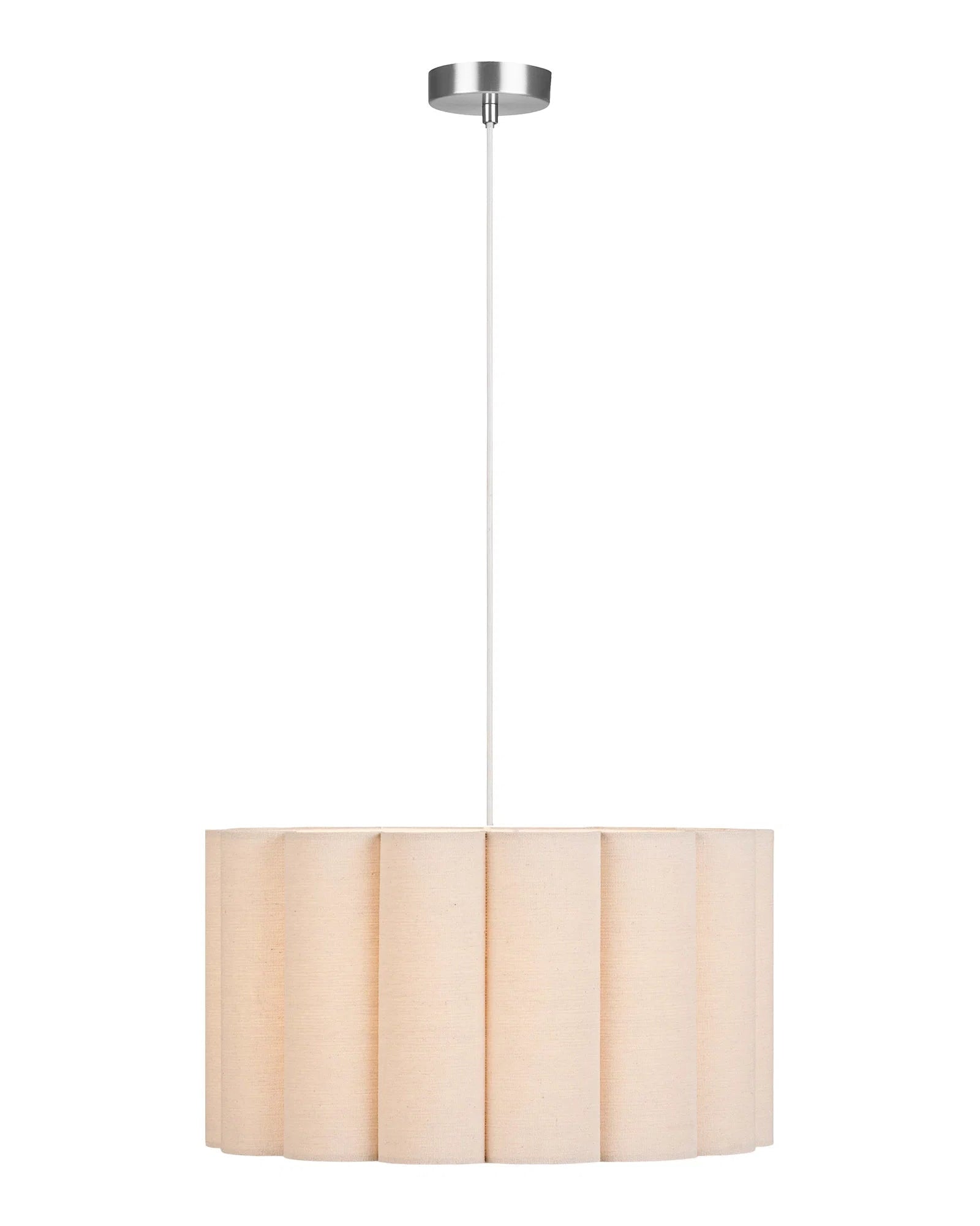 Beige pendellampe med stofskærm – moderne loftlampe til spisebord og spisestue med lys i