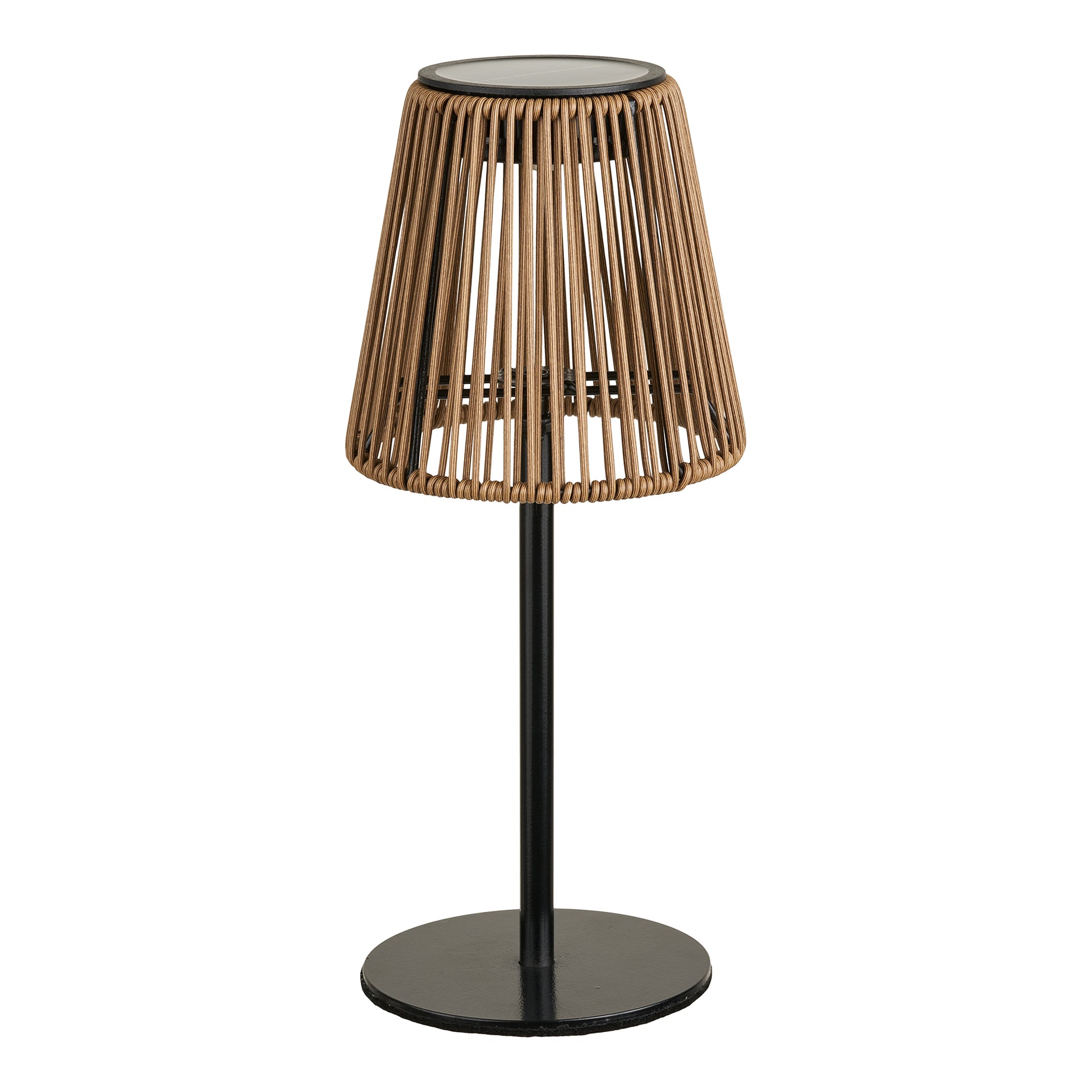 Elora solcelle lampe i polyrattan med sort fod og enkel form