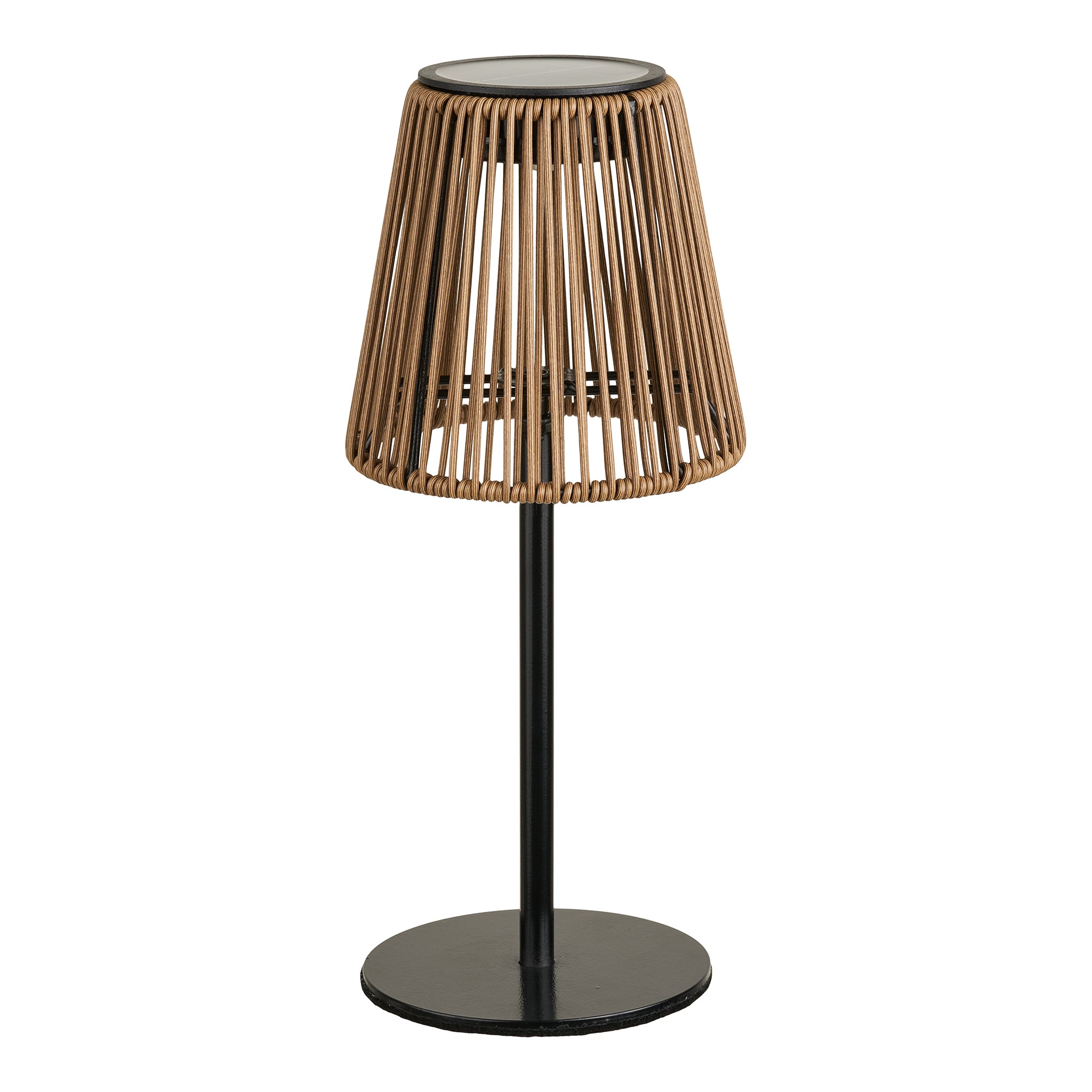 Elora solcelle lampe i polyrattan med sort fod og enkel form