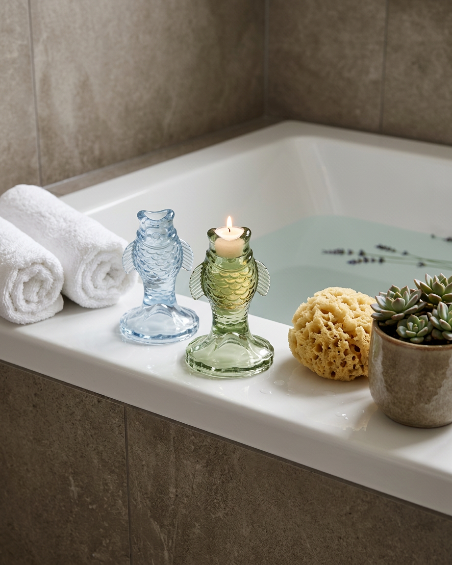 Pesce lysestagerne i blå og grøn ved badekar